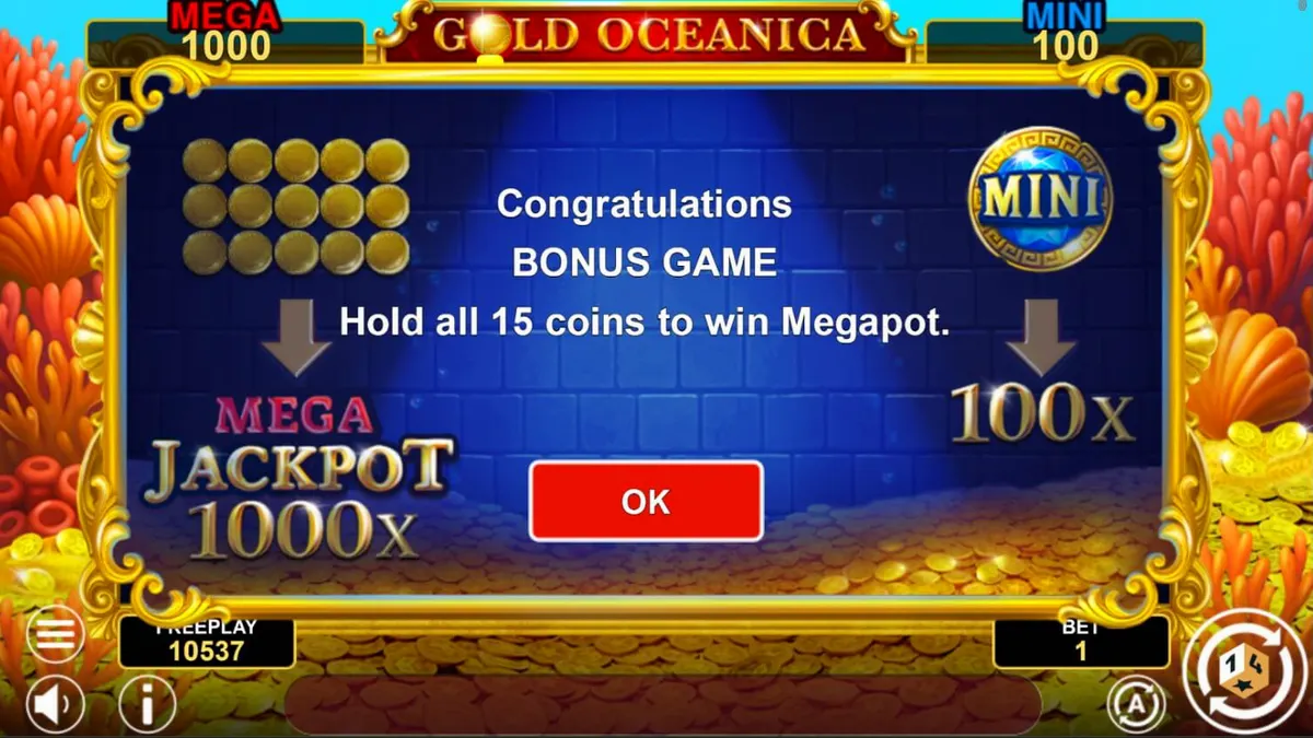 Tampilan visual slot Gold Oceanica dengan tema dewi laut dan harta karun bawah air